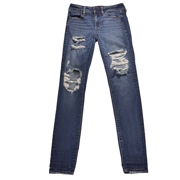 American Eagle Outfitters Denim - American Eagle Outfitters Womens Jegging Skinny Jeans Blue Distressed Size 2